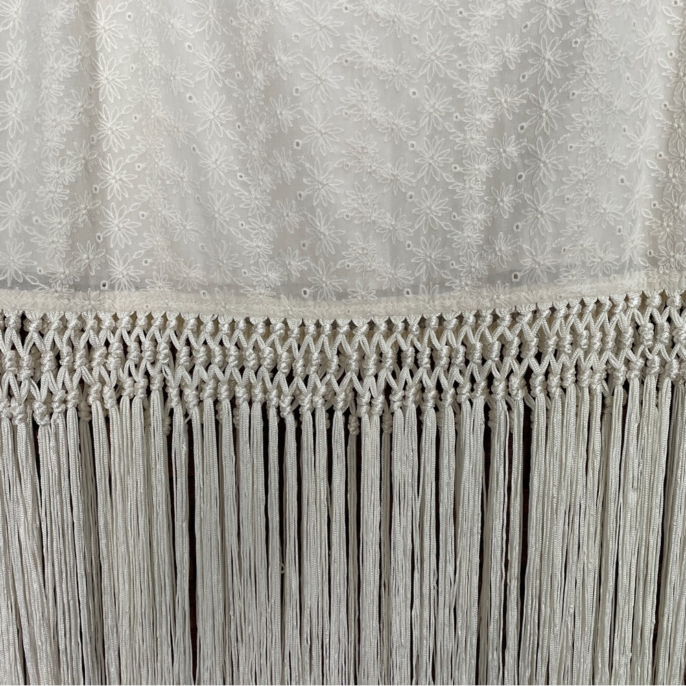 Lulu's Cream Midi Skirt with Fringe Hem, Boho Coastal Cowgirl Hippie, Size S. - Picture 2 of 8